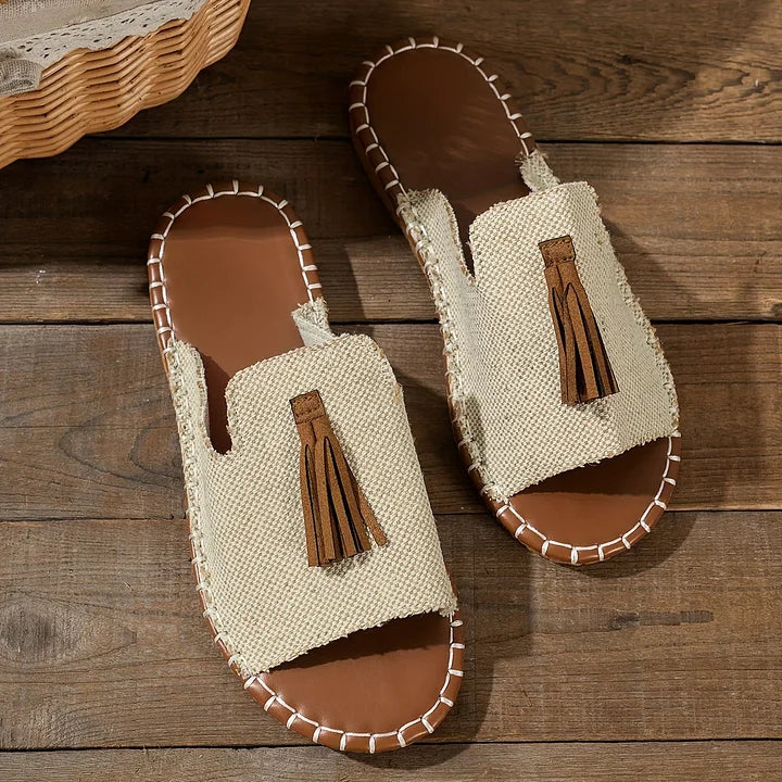 Boho damesandaler med kvaster – Flade og åbne med polstret støtte