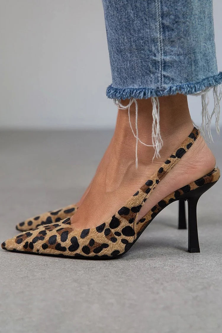 Evangeline slingback pumps – Damestiletter med leopardprint og kittenhæl