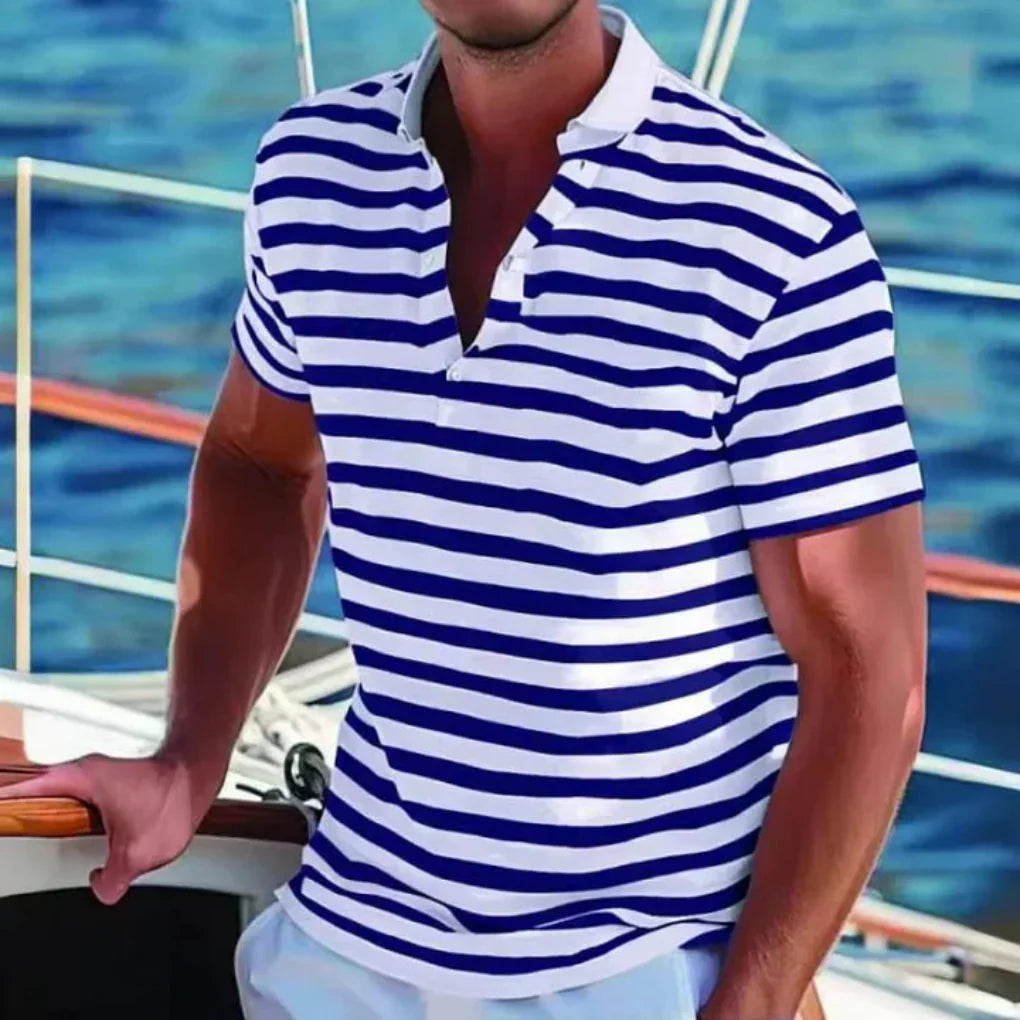 Momount Men Striped Polo Shirt – Short Sleeve Summer Beach Casual