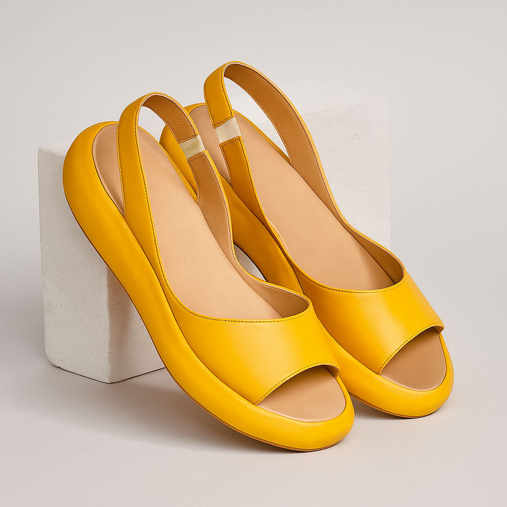 Momount kile-sandaler dame – orange læder med slingback, platform og åben tå
