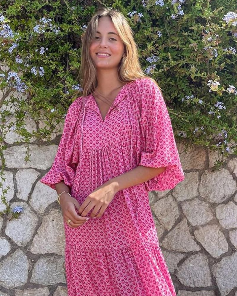 Sommerkjole Bellanova – Bohem maxikjole med blomsterprint og lagdelt skørt