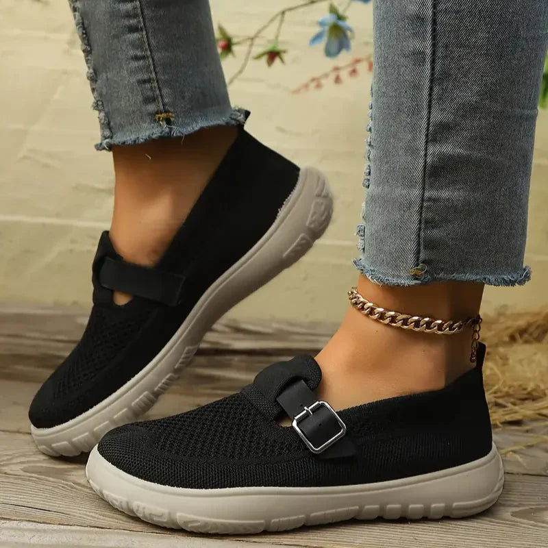 Momount Damesneakers Slip-On – Strikket Mesh Spændestrop Polstret Vandring