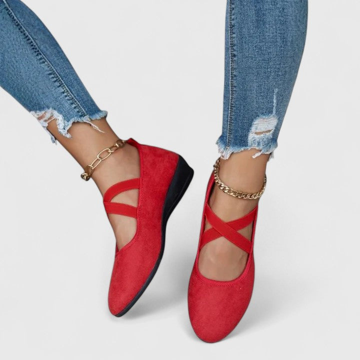 Momount Dame Ballerinaer – Ruskind Elastisk Krydsrem Rund Tå Slip-On