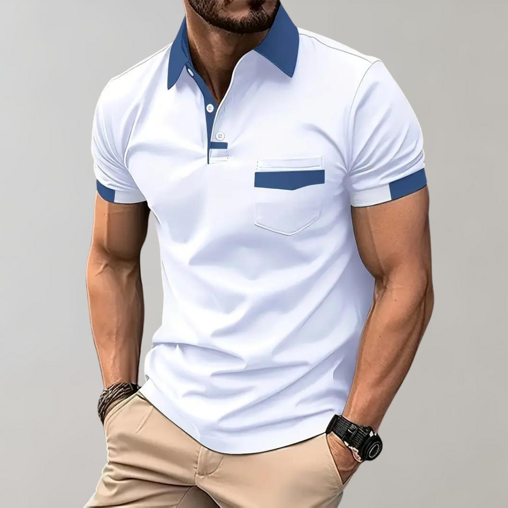 Momount herrepoloshirt – tofarvet kontrastkrave og brystlomme i kortærmet design