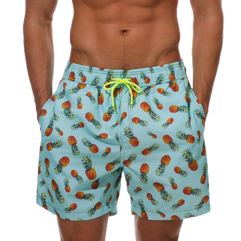 Stribede herrebadeshorts – Hurtigtørrende med sidelommer