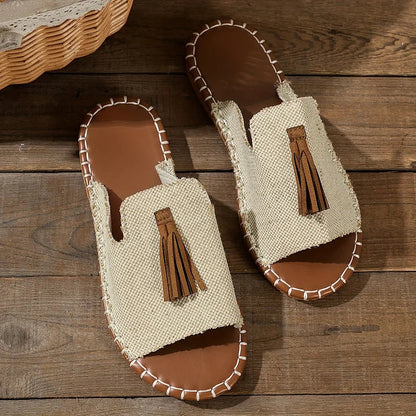 Boho damesandaler med kvaster – Flade og åbne med polstret støtte