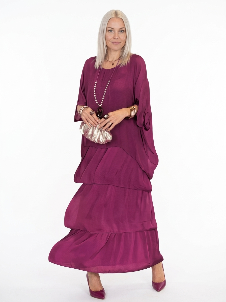 Caroline Maxi Dress | Bat Sleeves, Ruffled Skirt, Relaxed - Purple - front