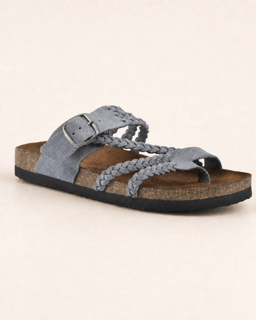 Flade damesandaler med flettede remme og spænde — image 9