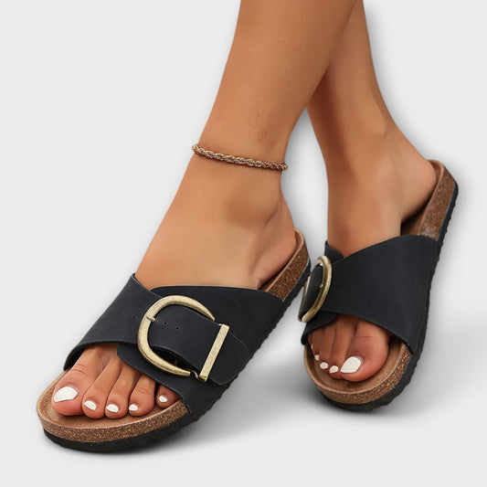 Momount | Women's Platform Sandals | Cork Sole Buckle Strap | Comfortable Open Toe Casual Summer Slides