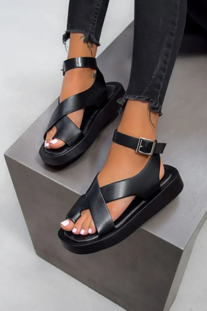 Momount gladiator-sandaler dame – koral læder med platformsål og ankelrem