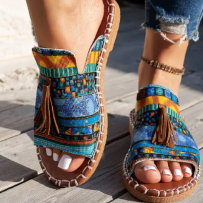 Boho damesandaler med kvaster – Flade og åbne med polstret støtte