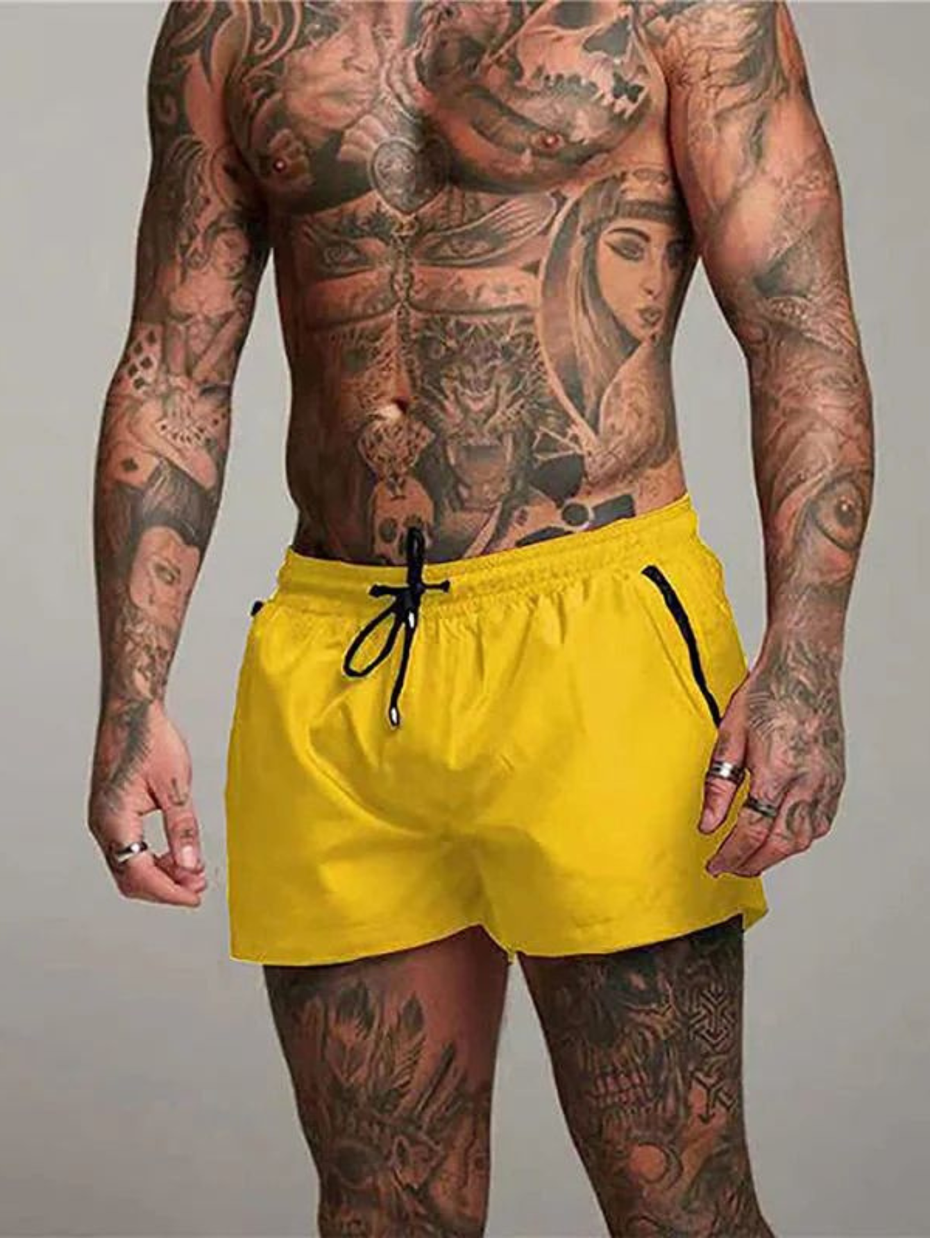Sorte herrebadeshorts – Slim silhuet med snor og mellemlangt snit