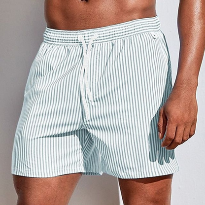 Stribede herrebadeshorts – Salviegrøn og hvid med snørelukning