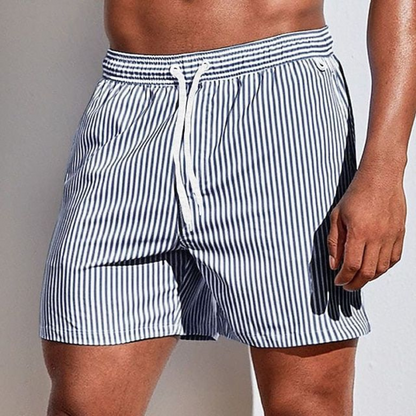 Stribede herrebadeshorts – Salviegrøn og hvid med snørelukning