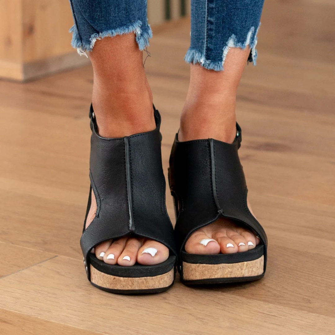 Damesandaler med kork-plateau – Slip-on med åben tå til sommer