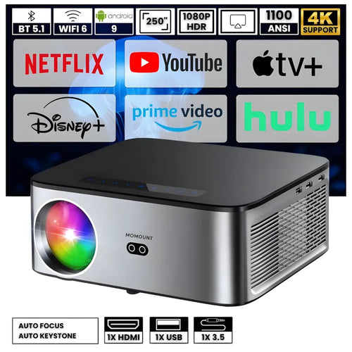Projecteur Intelligent Full HD – 1100 ANSI Lumens, Android 9.0, Autofokus, Wi-Fi 5G, Bluetooth 5.1 