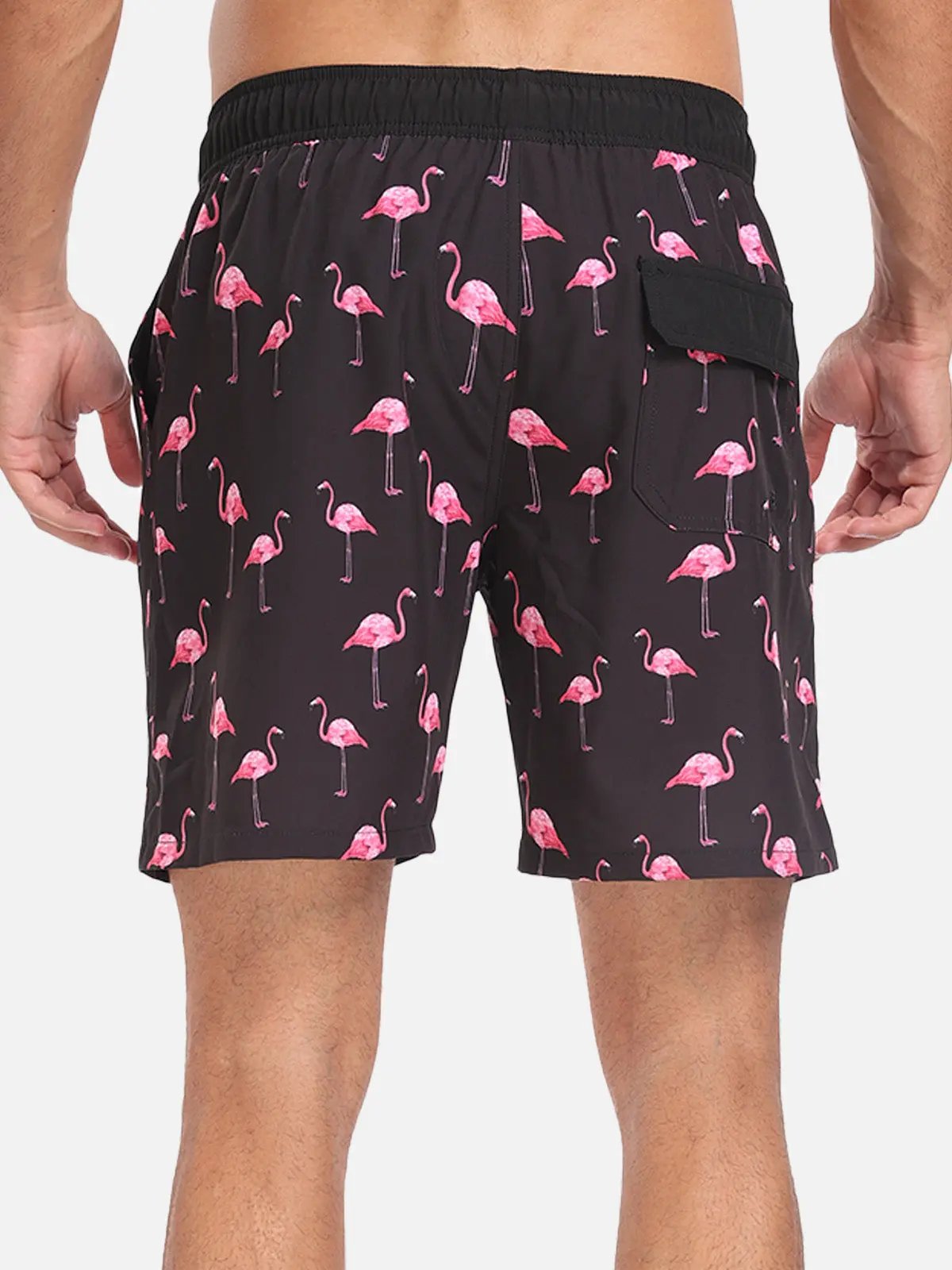 Herrebadeshorts med flamingo-print – Mintgrøn med snørelukning