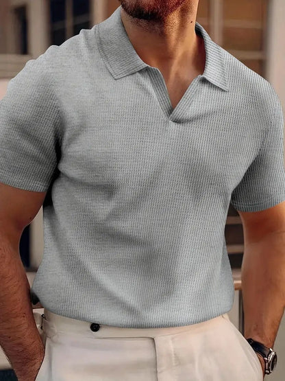 Momount Men Polo Shirt – Ribbed Knit Button-Free V Neck