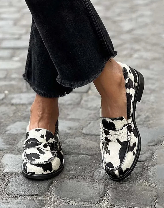 Rosalind | Cow Print Comfort Penny Loafers