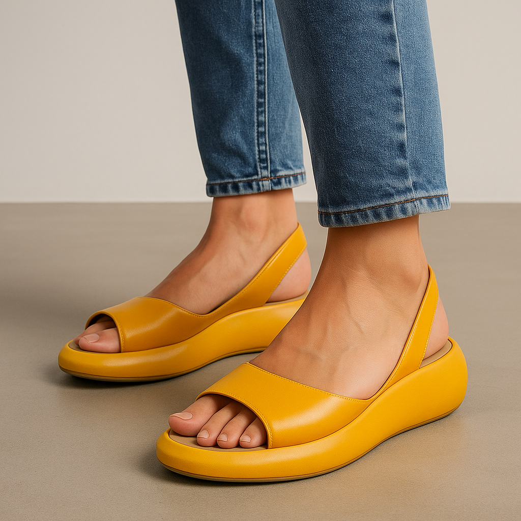Momount kile-sandaler dame – orange læder med slingback, platform og åben tå