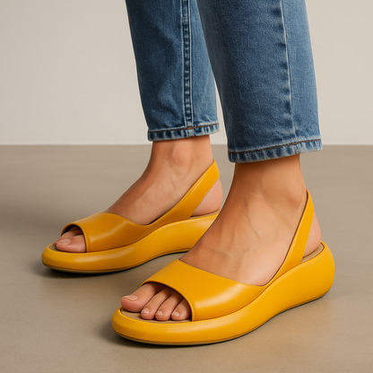 Momount kile-sandaler dame – orange læder med slingback, platform og åben tå