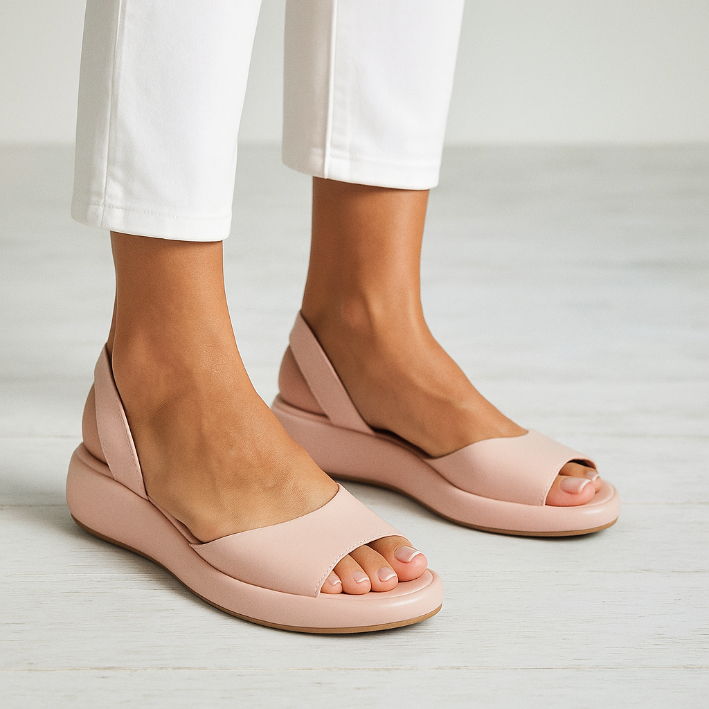 Momount kile-sandaler dame – orange læder med slingback, platform og åben tå