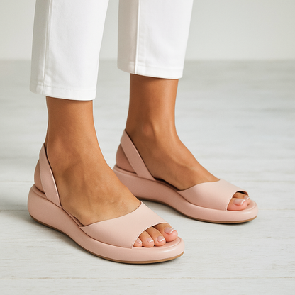 Momount kile-sandaler dame – orange læder med slingback, platform og åben tå