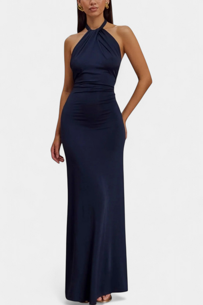 Bodycon-maxikjole – Ærmeløs aftenkjole med halterneck