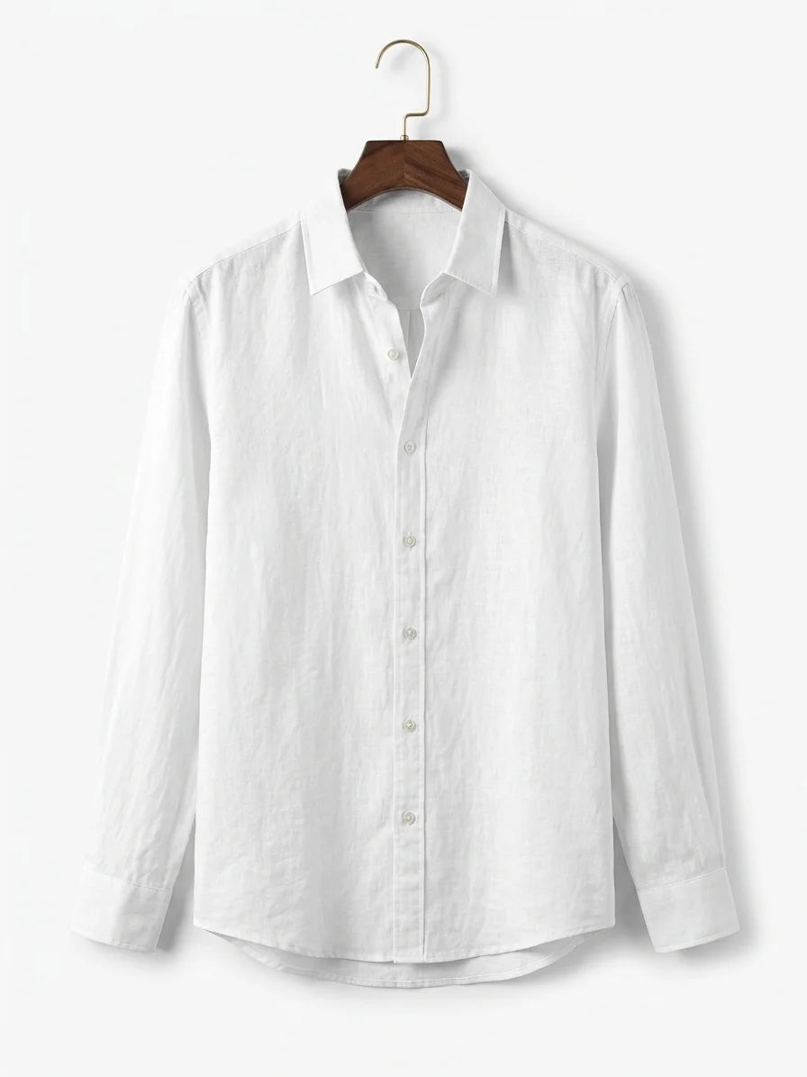 Momount Men Linen Shirt – Long Sleeve Button Up Relaxed Fit Beach - White - hanger