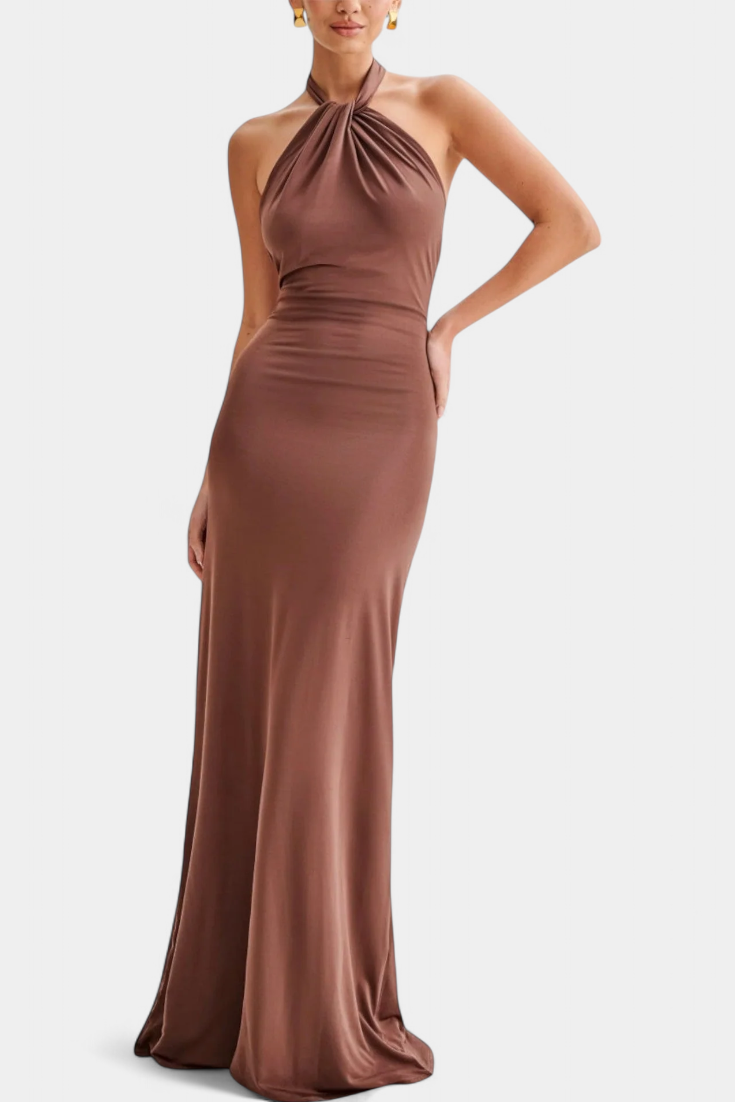 Bodycon-maxikjole – Ærmeløs aftenkjole med halterneck