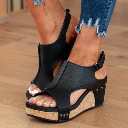 Damesandaler med kork-plateau – Slip-on med åben tå til sommer