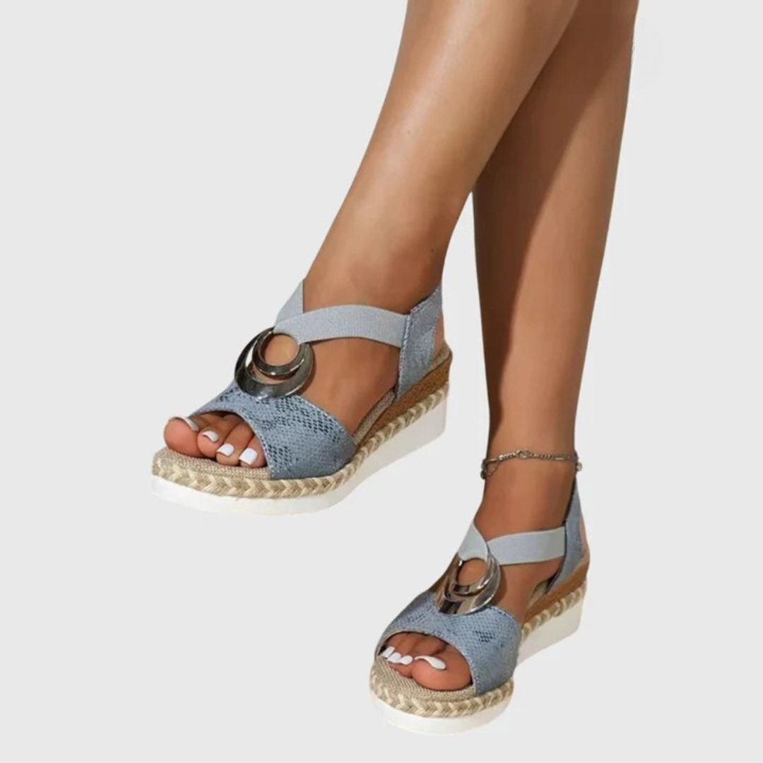 Momount espadrille kile-sandaler dame – blush med metallisk finish og ankelrem