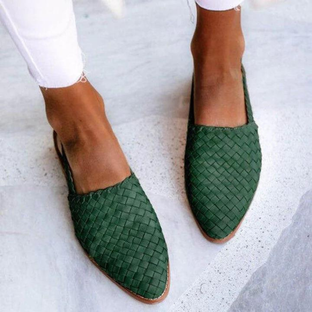 Women's Woven Slingback Loafers – Closed Toe Buckle Strap
