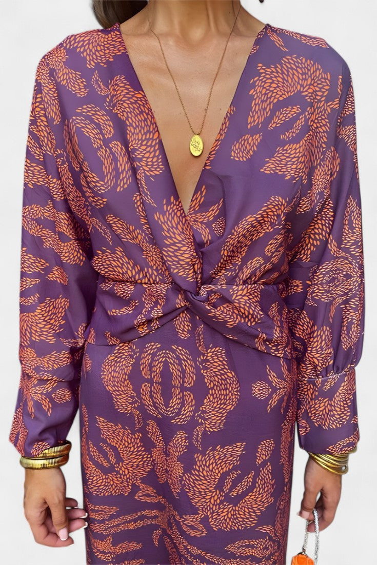 Elara V-Neck Knot Dress | Sculpted Waist, Fluid Drape