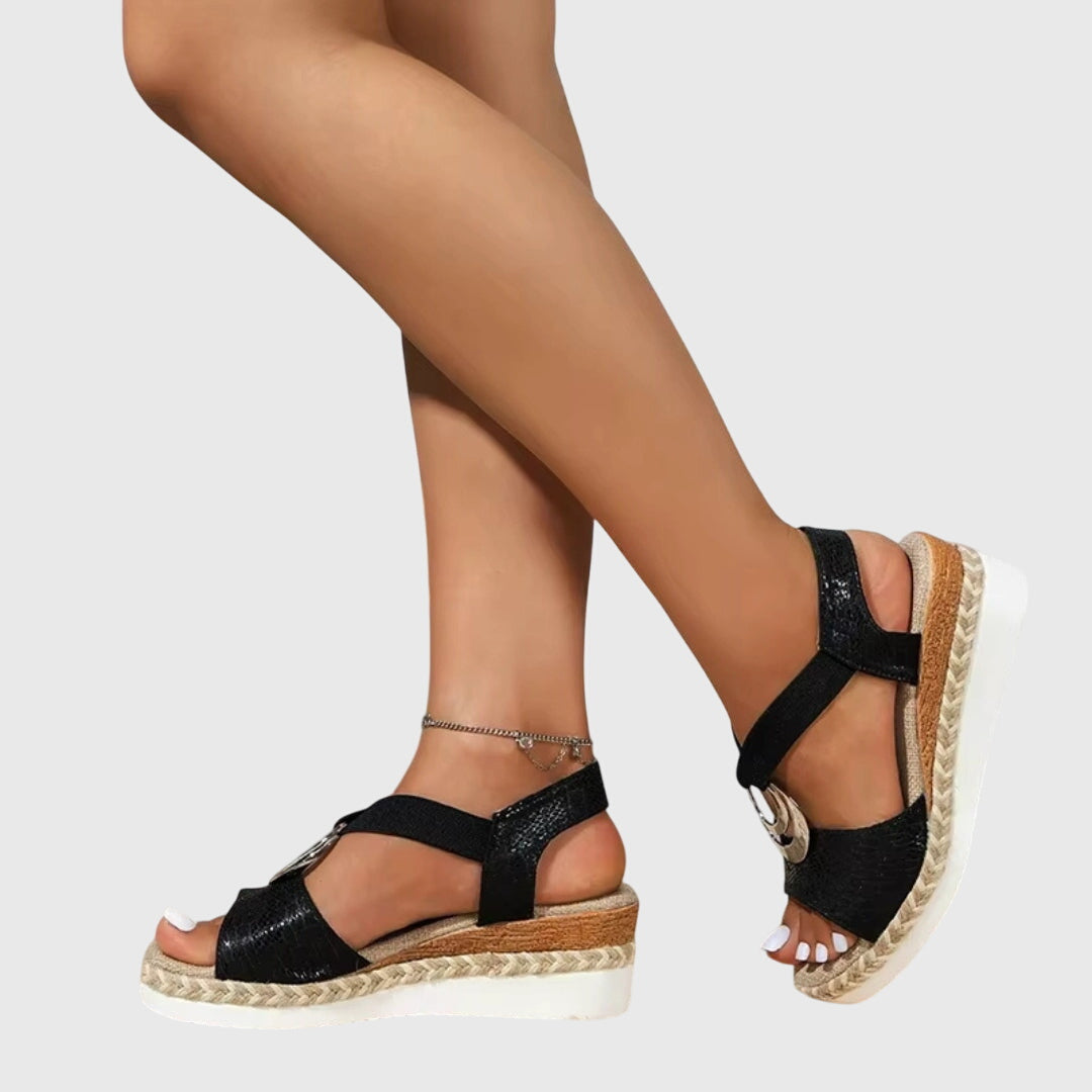 Momount espadrille kile-sandaler dame – blush med metallisk finish og ankelrem