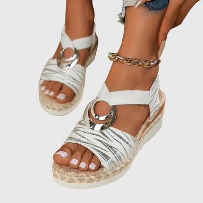 Momount espadrille kile-sandaler dame – blush med metallisk finish og ankelrem