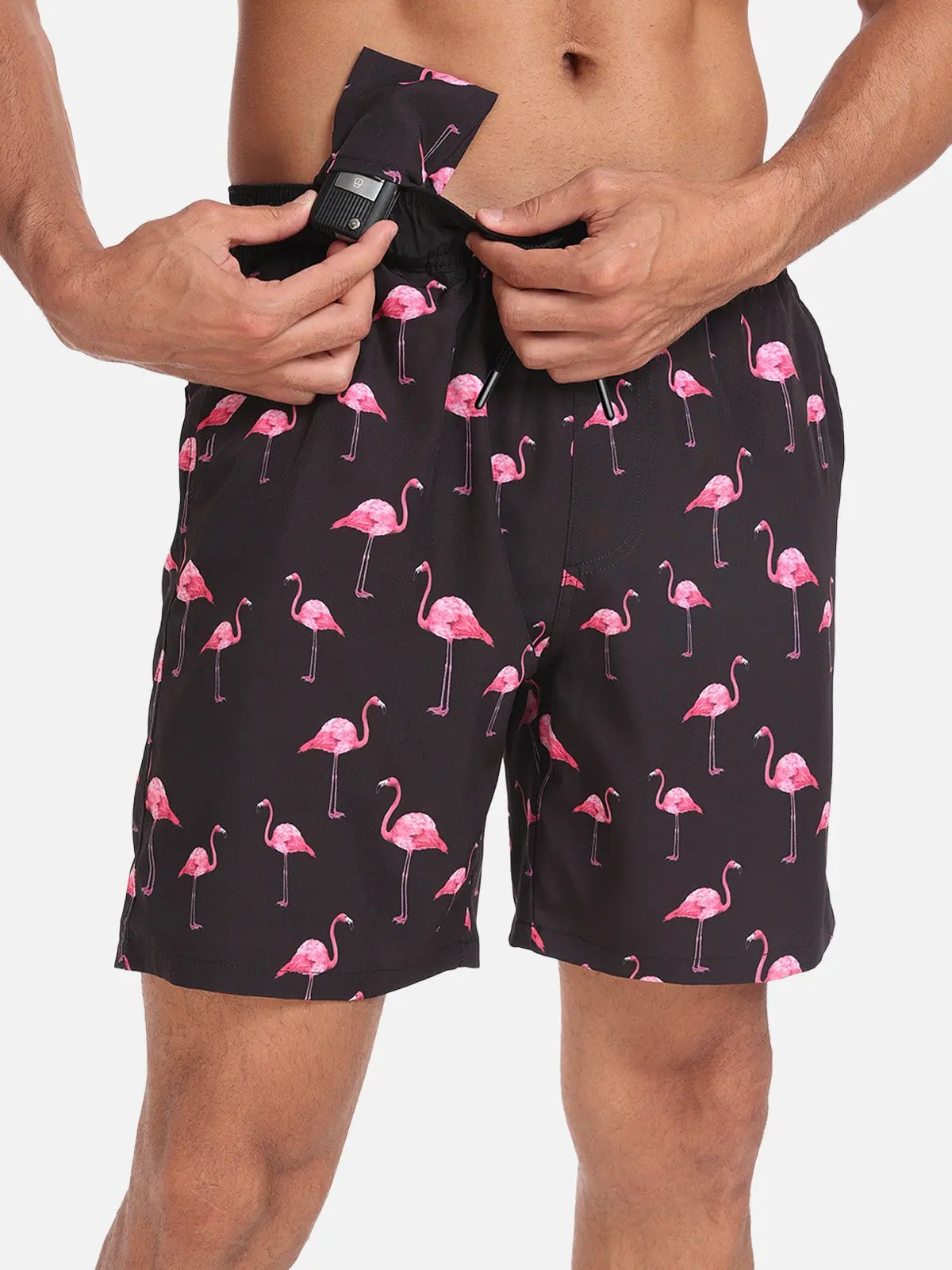 Herrebadeshorts med flamingo-print – Mintgrøn med snørelukning