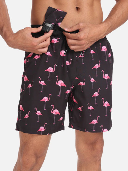 Herrebadeshorts med flamingo-print – Mintgrøn med snørelukning