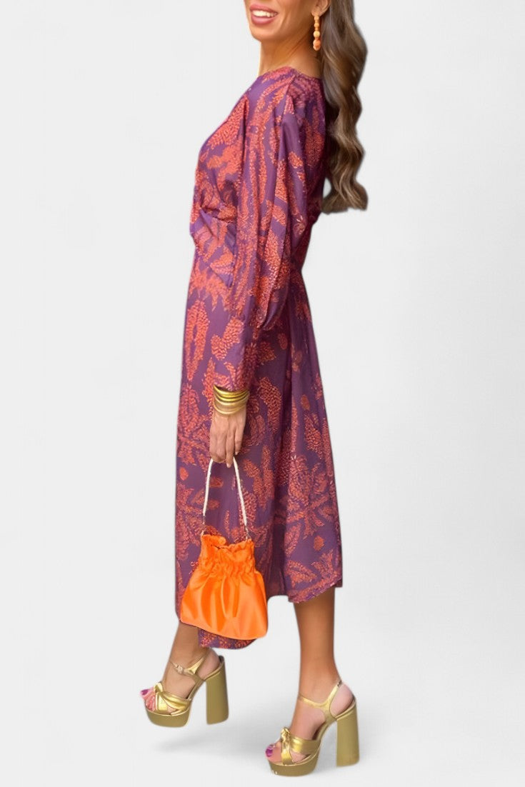 Elara V-Neck Knot Dress | Sculpted Waist, Fluid Drape