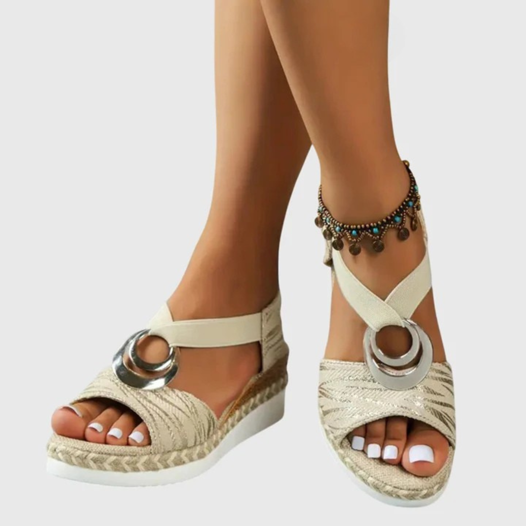 Momount espadrille kile-sandaler dame – blush med metallisk finish og ankelrem