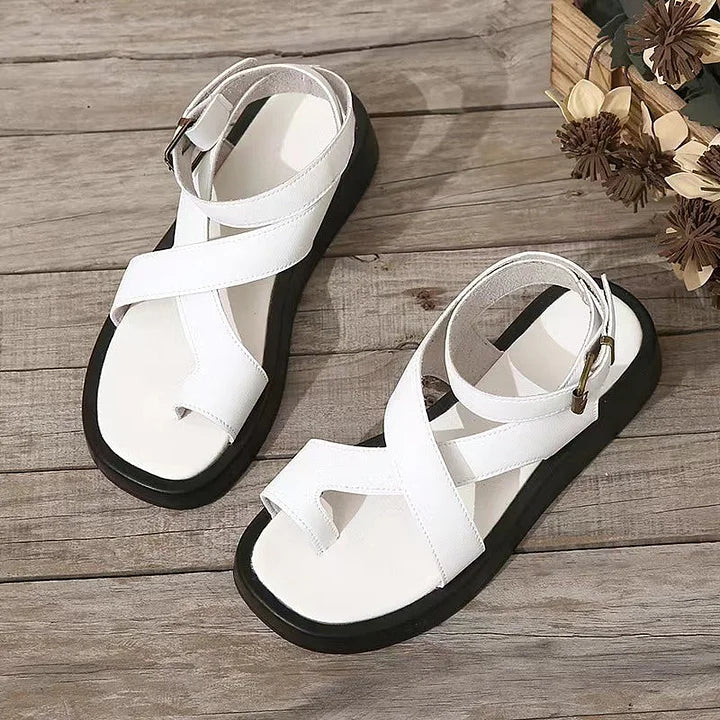 Momount gladiator-sandaler dame – koral læder med platformsål og ankelrem