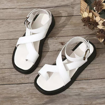 Momount gladiator-sandaler dame – koral læder med platformsål og ankelrem