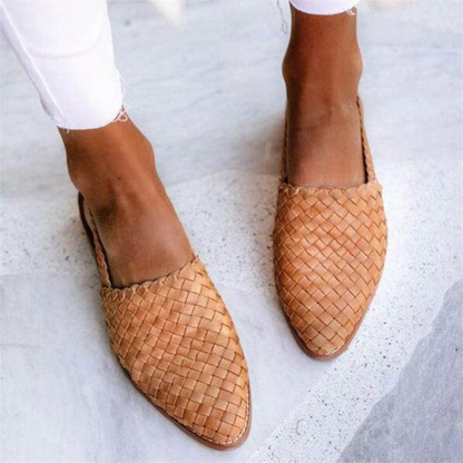 Women's Woven Slingback Loafers – Closed Toe Buckle Strap