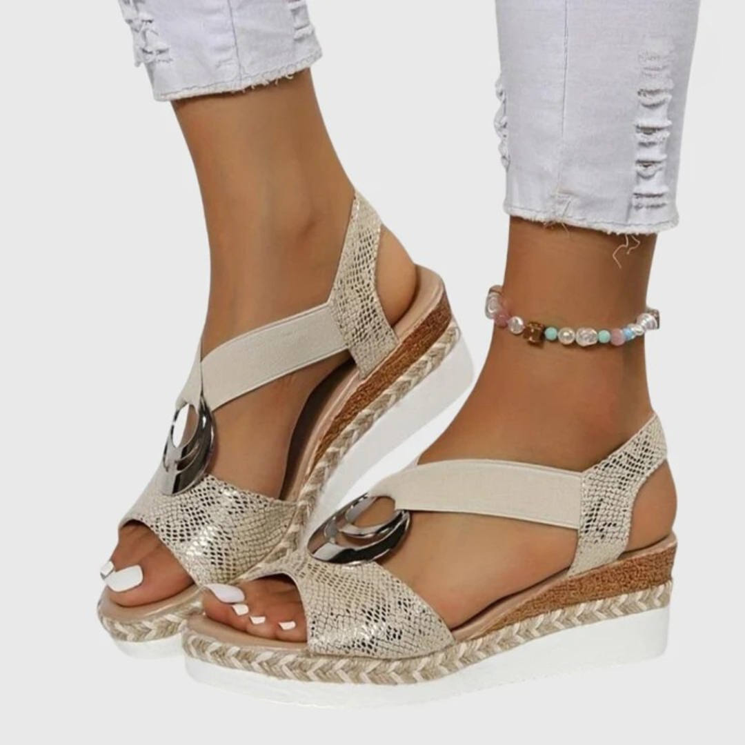 Momount espadrille kile-sandaler dame – blush med metallisk finish og ankelrem