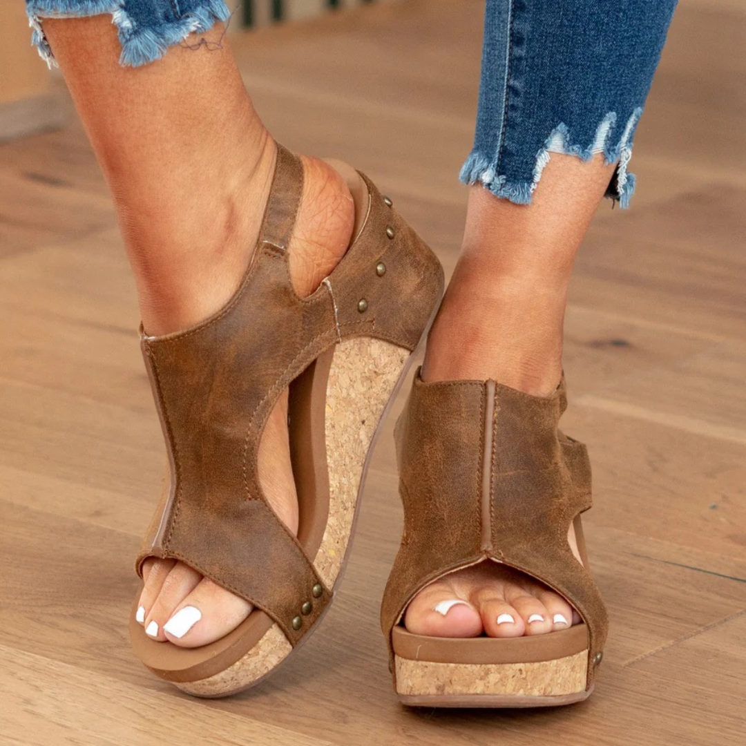 Damesandaler med kork-plateau – Slip-on med åben tå til sommer