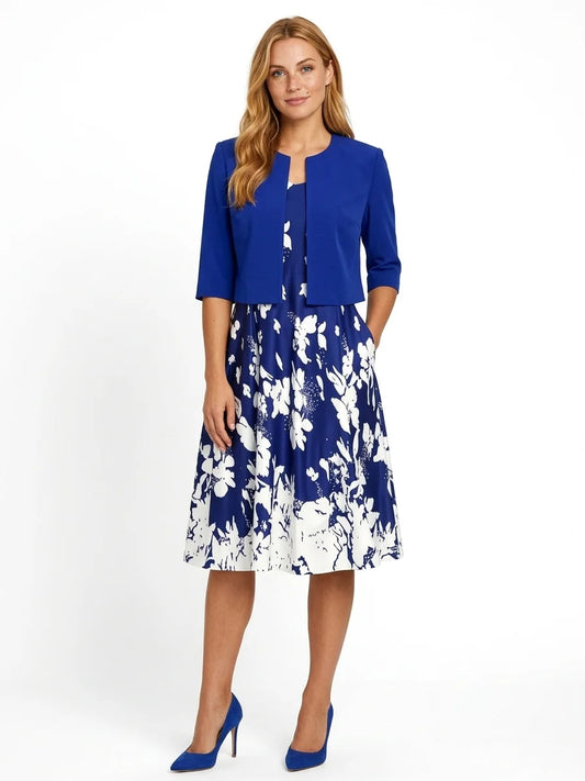 Estrella Blazer & Midi Dress Set | Summer Polish, Two-Piece - Deep Blue - front
