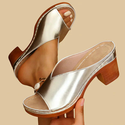 Miralena – Sølvfarvede metallic plateau-sandaler med blokhæl