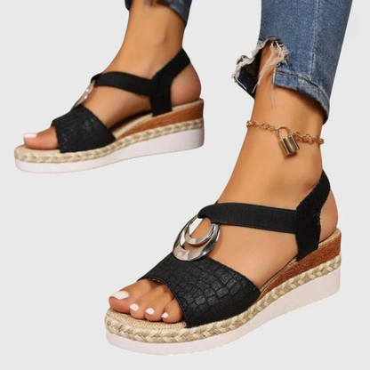 Momount espadrille kile-sandaler dame – blush med metallisk finish og ankelrem