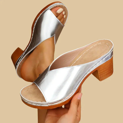 Miralena – Sølvfarvede metallic plateau-sandaler med blokhæl