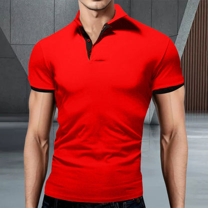 Momount Men Polo Shirt – Stand Collar Contrast Trim Slim Fit